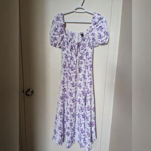SHEIN Purple Puff Sleeve Midi Sundress